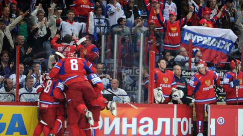Krievijas hokejistu līksmībai nebija robežu
Foto: AFP/Scanpix