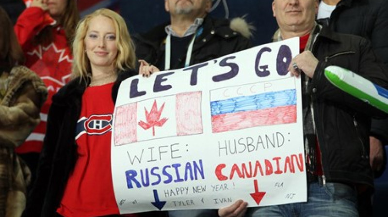 Kanādas un Krievijas atbalstītāji Ufā 
Foto: IIHF