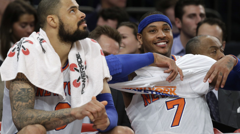 "Knicks" spēlētāji Taisons Čendlers un Karmelo Entonijs
Foto: AP/Scanpix