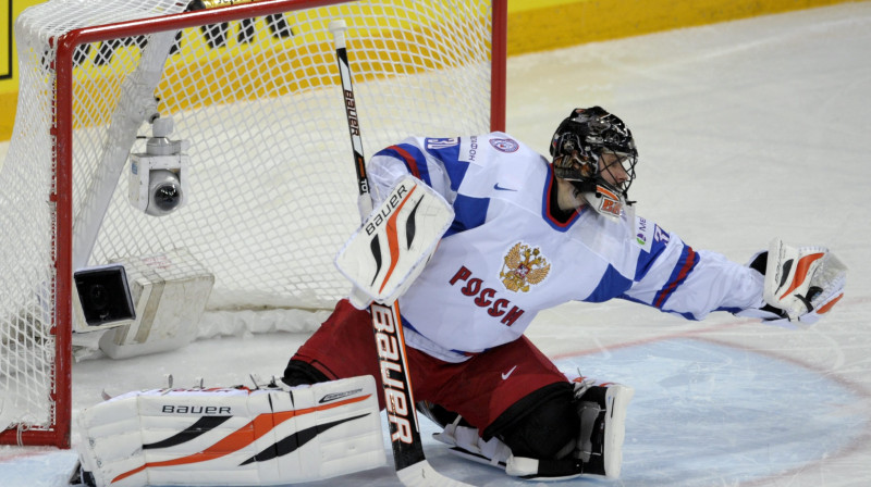 Iļja Brizgalovs Krievijas izlases vārtos šovakar tika galā ar 23 no 24 pretinieku metieniem
Foto: AP/Scanpix