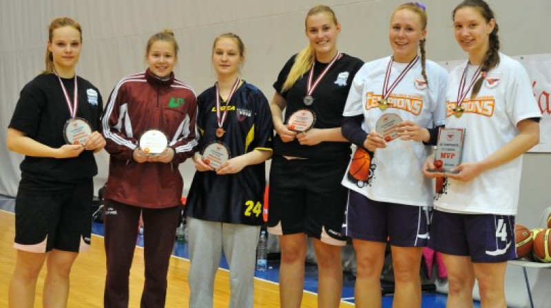 Venden U17 grupas labākās spēlētājas 2012./2013.gada sezonā (no kreisās): Annija Einere (3.BJSS), Amanda Betlere (BJBS Rīga/TTP-1), Linda Magone (Valmiera), Vineta Bīriņa (3.BJSS),...