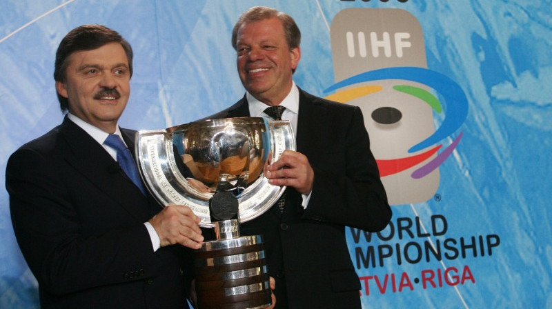 2006. gadā izdevās! IIHF prezidents Renē Fāzels un LHF prezidents Kirovs Lipmans
Foto:Jānis Pipars / SCANPIX