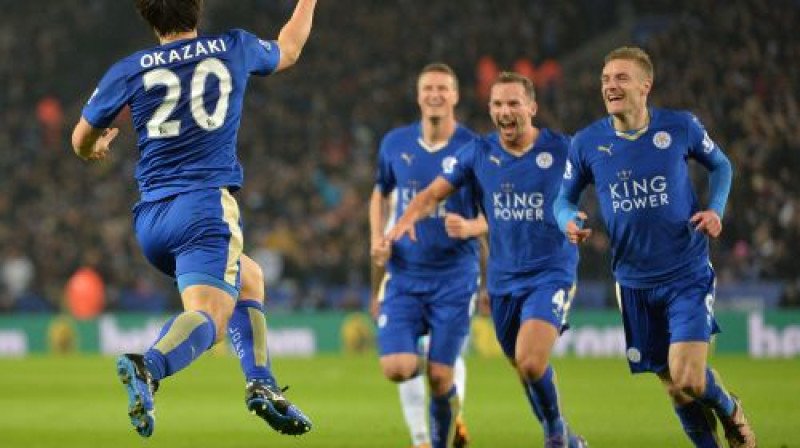 ''Leicester City'' atzīmē fantastisko Šinji Okazaki vārtu guvumu
Foto: AFP/Scanpix