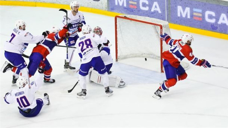 Norvēģija svin vārtu guvumu pret Franciju
Foto: IIHF