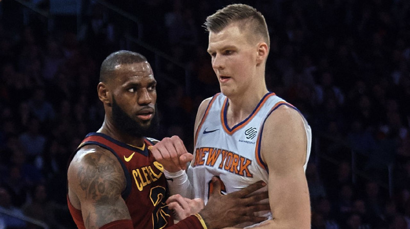 Lebrons Džeimss un Kristaps Porziņģis, Foto: AP / Scanpix