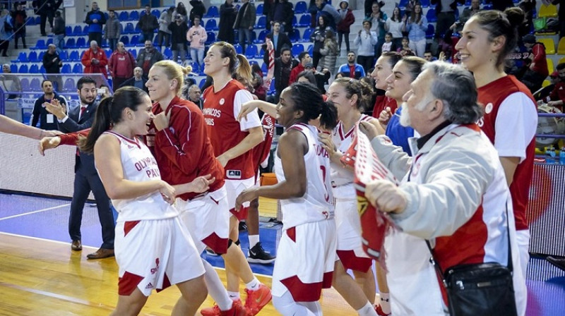 "Olympiacos" basketbolistes pirmo uzvaru izcīnīja par Eirolīgas vicečempionēm. Foto: FIBA