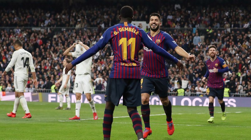 Usmans Dembelē un Luiss Svaress. Foto: Reuters/Scanpix