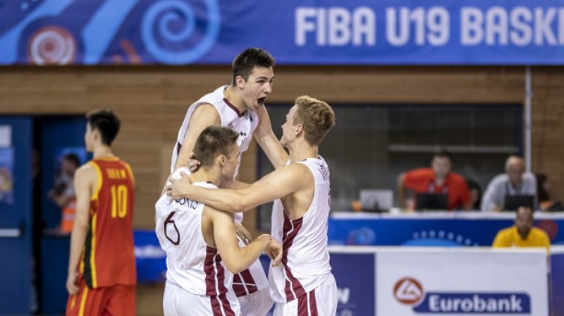 Latvijas U19 izlase svin pirmo uzvaru turnīrā. Foto: FIBA