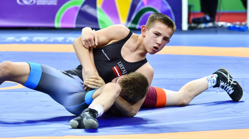 Kaspars Bondarenko Eiropas Jaunatnes olimpisko spēļu bronzas cīņā. Foto: Latvijas Olimpiskā komiteja