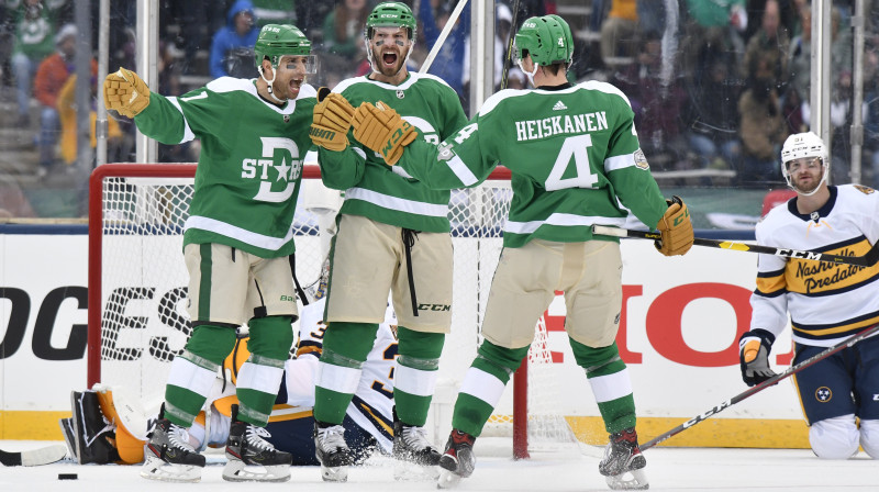 Dalasas "Stars" hokejisti svin vārtu guvumu. Foto: Jerome Miron/USA Today Sports/Scanpix