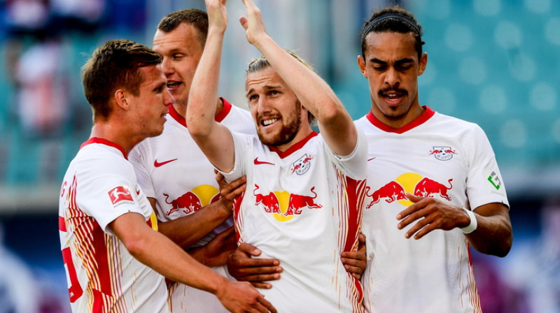 ''RB Leipzig'' futbolisti svin vārtu guvumu. Foto: Reuters/Scanpix