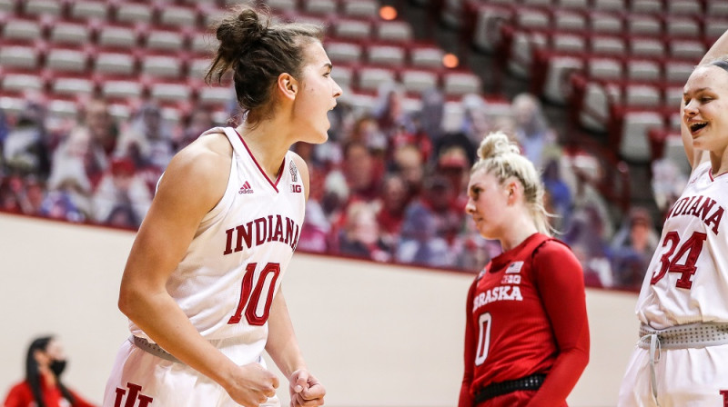 Aleksa Gulbe: 18 punkti un 12 atlēkušās bumbas "Big Ten" pirmajā spēlē. Foto: Indiana