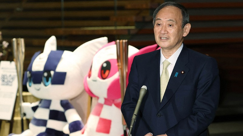 Japānas premjerministrs Jošihide Cuga 2021. gada 18. februārī. Foto: AFP/Scanpix