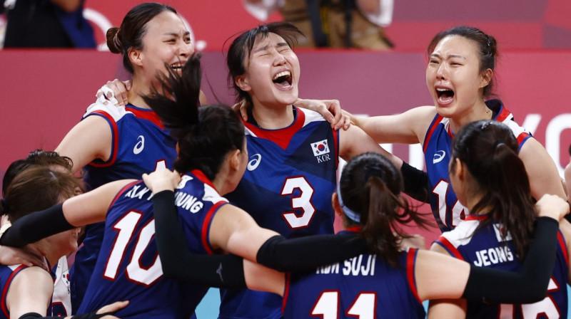 Dienvidkorejas sieviešu volejbola izlase. Foto: Carlos Garcia Rawlins/Reuters/Scanpix
