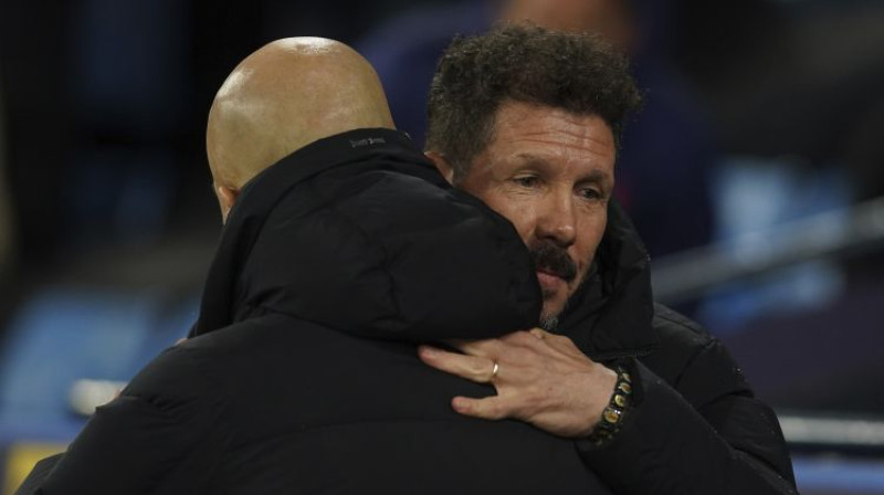 Žuzeps Gvardiola un Djego Simeone. Foto: AP/Scanpix