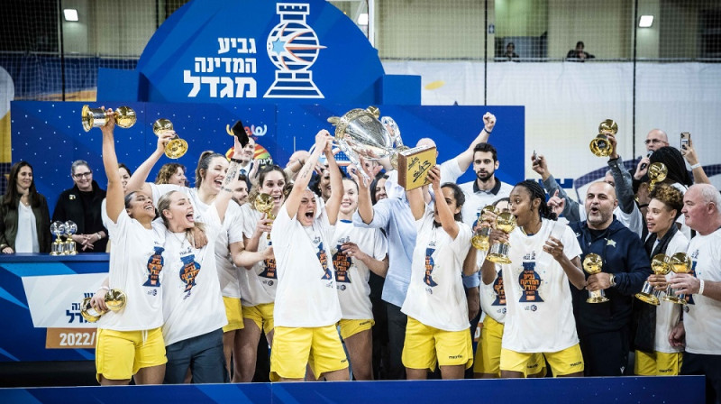 Ilze Jākobsone un "Maccabi Ashdod" basketbolistes 2023. gada 19. janvārī. Foto: wbl.co.il