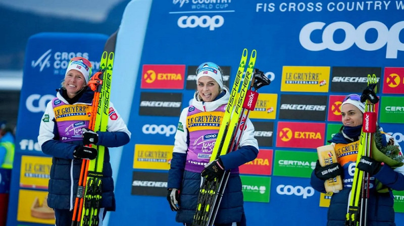 Pirmais trijnieks pēdējā posmā pret kalnu. Foto: NordicFocus.