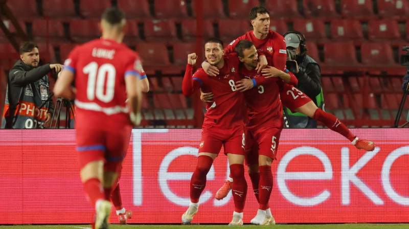 Serbijas valstsvienības futbolisti. Foto: Andrej Cukić/EPA/Scanpix
