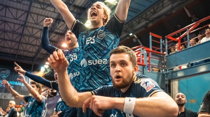Emīls Kurzemnieks (priekšplānā). Foto: US Créteil Handball