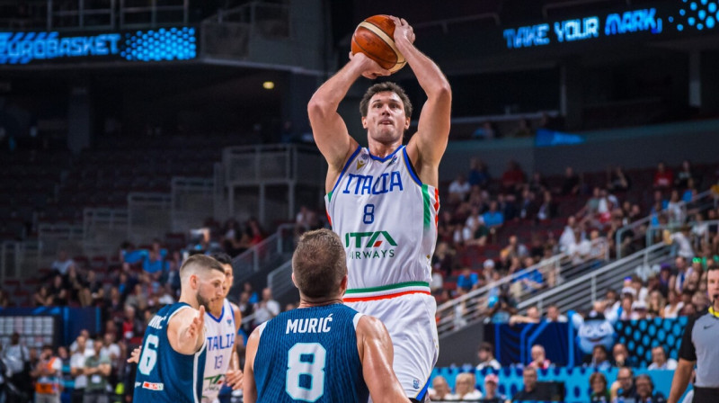Danilo Gallināri savā pēdējā spēlē Itālijas valstsvienības rindās, 2025. gada 7. septembrī Rīgā. Foto: FIBA