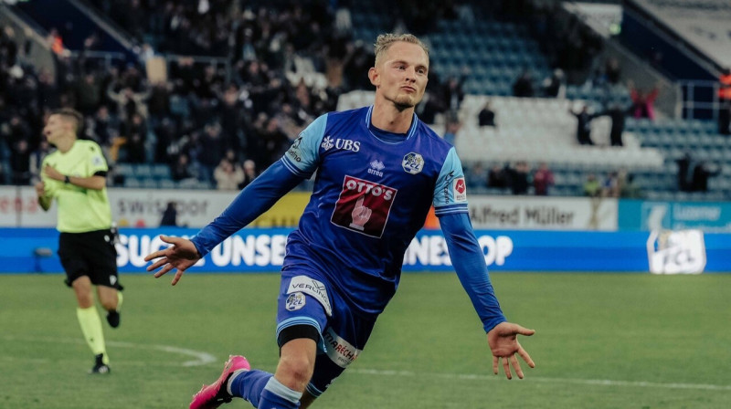 Andrejs Cigaņiks pēc vārtu guvuma. Foto: FC Luzern