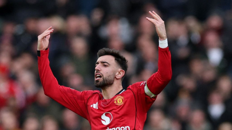 Mančestras kluba kapteinis Bruno Fernandišs uzvarā atzīmējās ar vārtiem un piespēli. Foto. AP. Scanpix