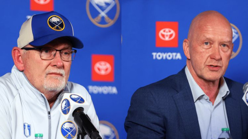 Ģenerālmenedžeris Jarmo Kekeleinens un galvenais treneris Lindijs Rafs. Foto: Buffalo Sabres