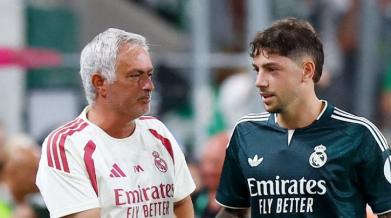 Žuzē Morinju un Fede Valverde. Foto: Reuters/Scanpix