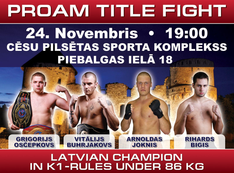 24. novembrī Cēsīs noskaidros Latvijas K-1 čempionu svarā līdz 86kg