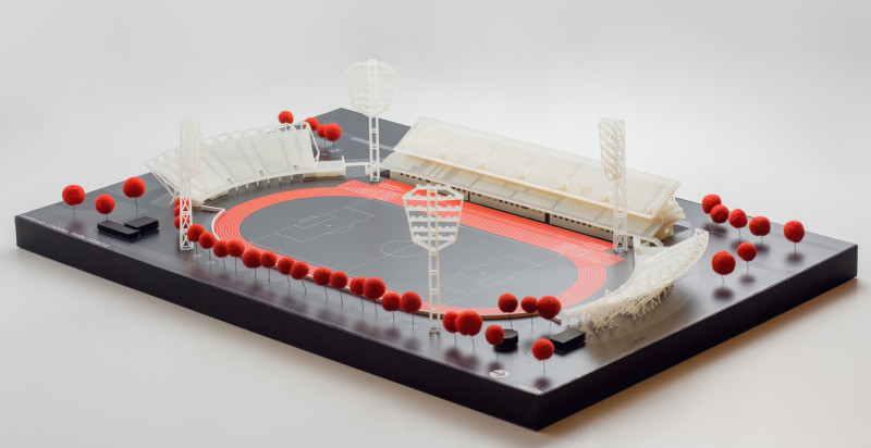 Izstrādāts "Daugavas" stadiona tribīņu un sporta laukuma makets